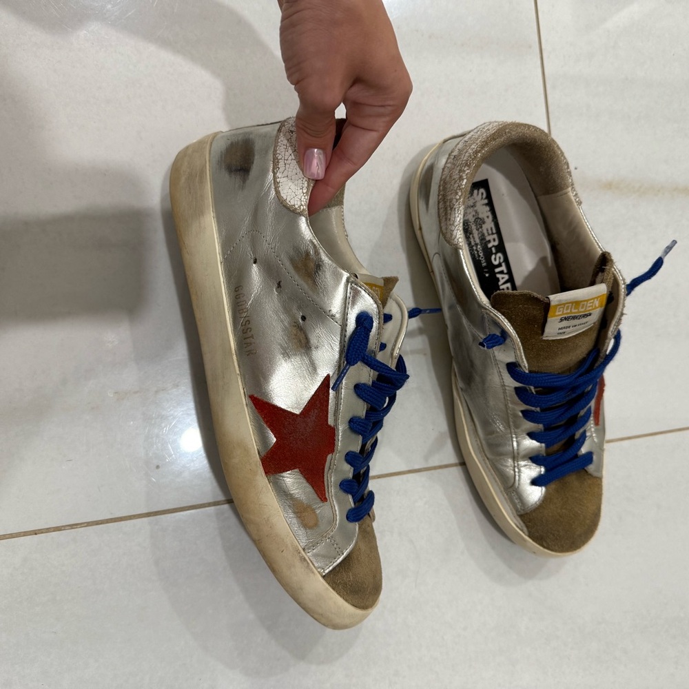 Golden Goose Silver and Red Distressed Sneakers Size 43 - Picture 8 of 11